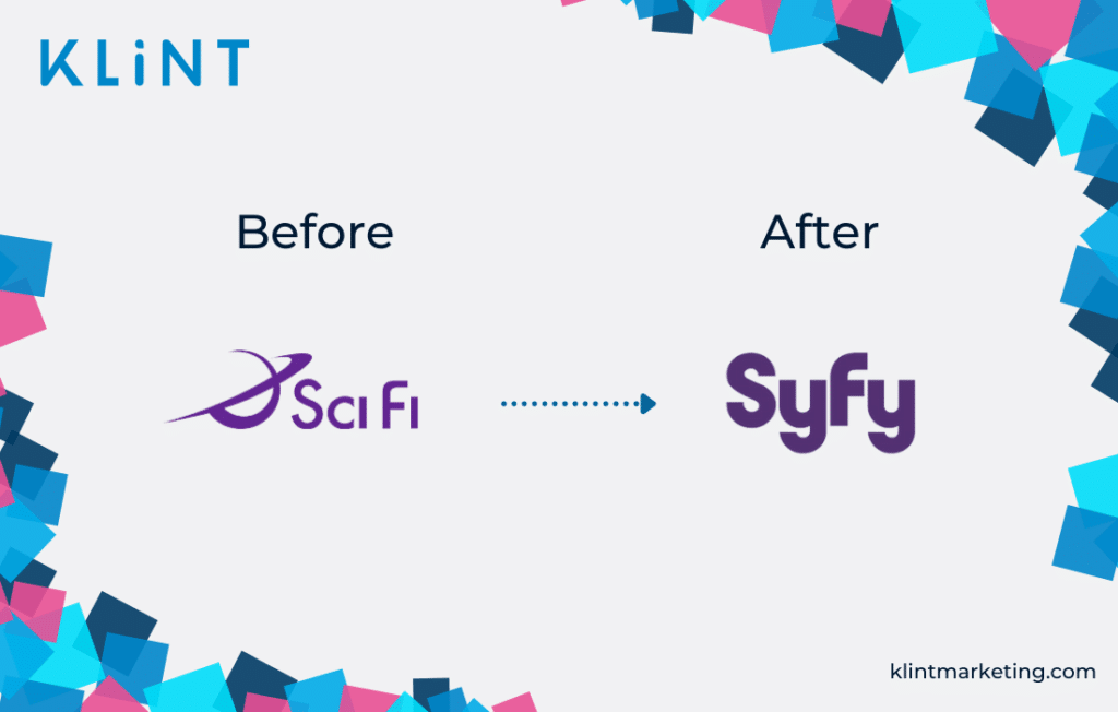 SyFy rebranding logo before and after.