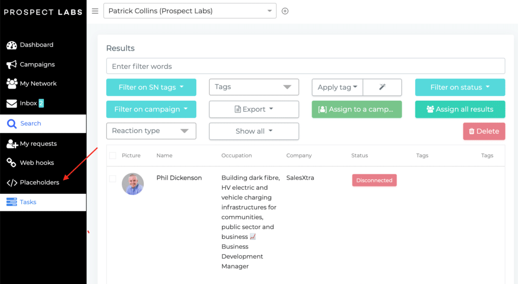 The image shows Prospect Lab's dashboard for a user with different features.