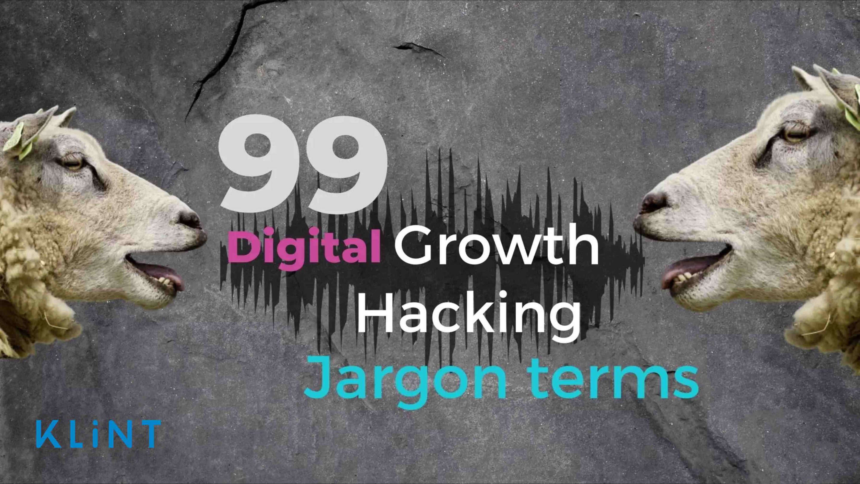 2 sheep bleating , a sound wave coming out of their mouths. Text overlaid: "growth hacking jargon terms"