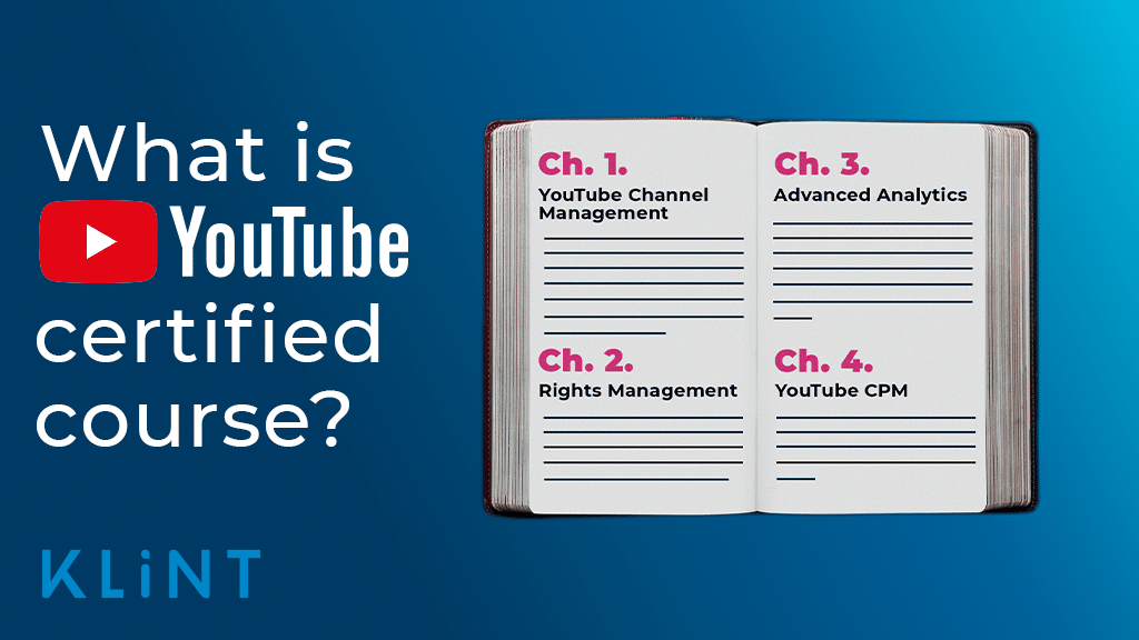 An open book contains chapter titles. Text overlaid: "What is YouTube certified course?"