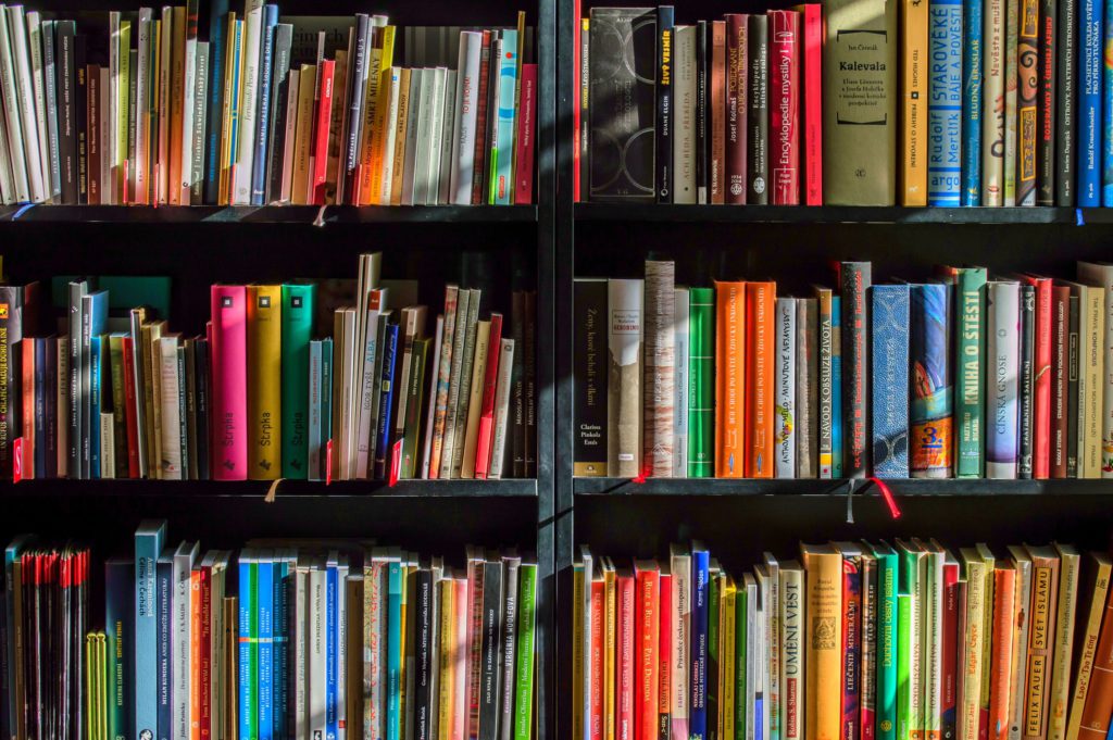 Shelves of books, depicting one form of old-fashioned content