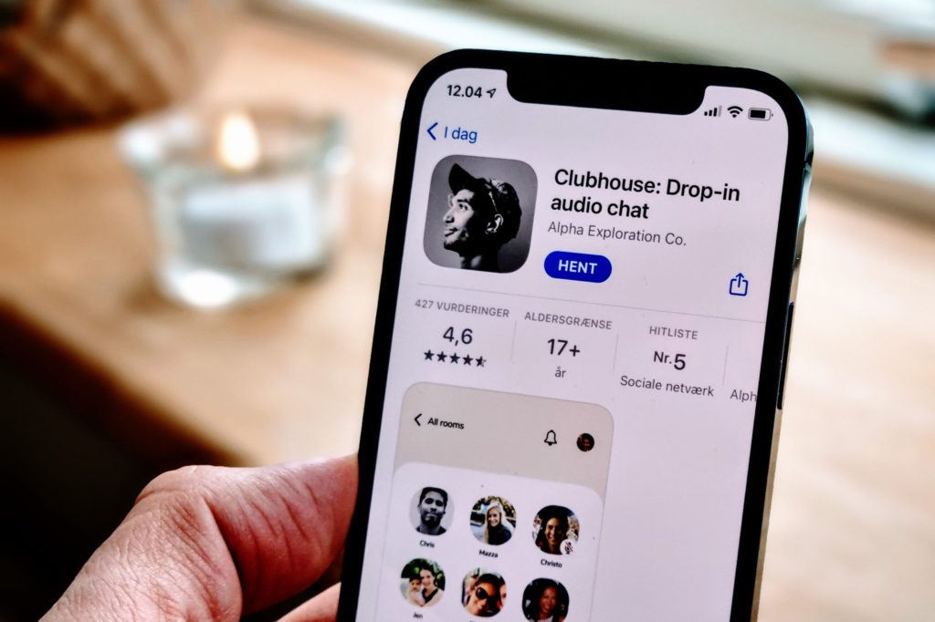 example of the clubhouse app on a smartphone screen
