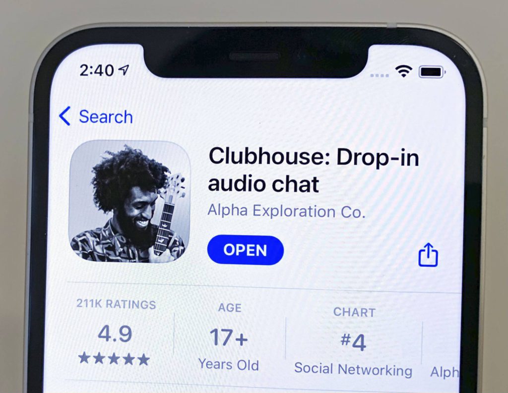 example of the clubhouse app on an iphone screen